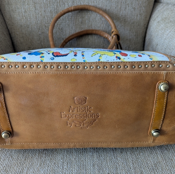 Sharif Artistic Expressions Tan and White Women's Bag, NWT - Picture 5 of 9
